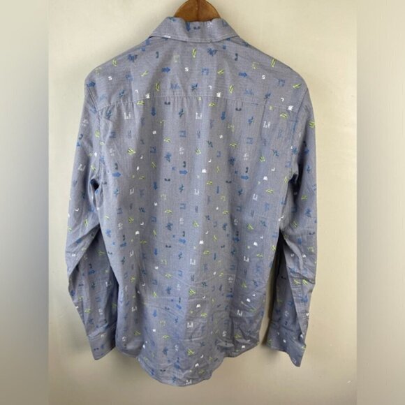 Untuckit Men’s 100% cotton slim fit button down long sleeve novelty print shirt - Picture 2 of 10